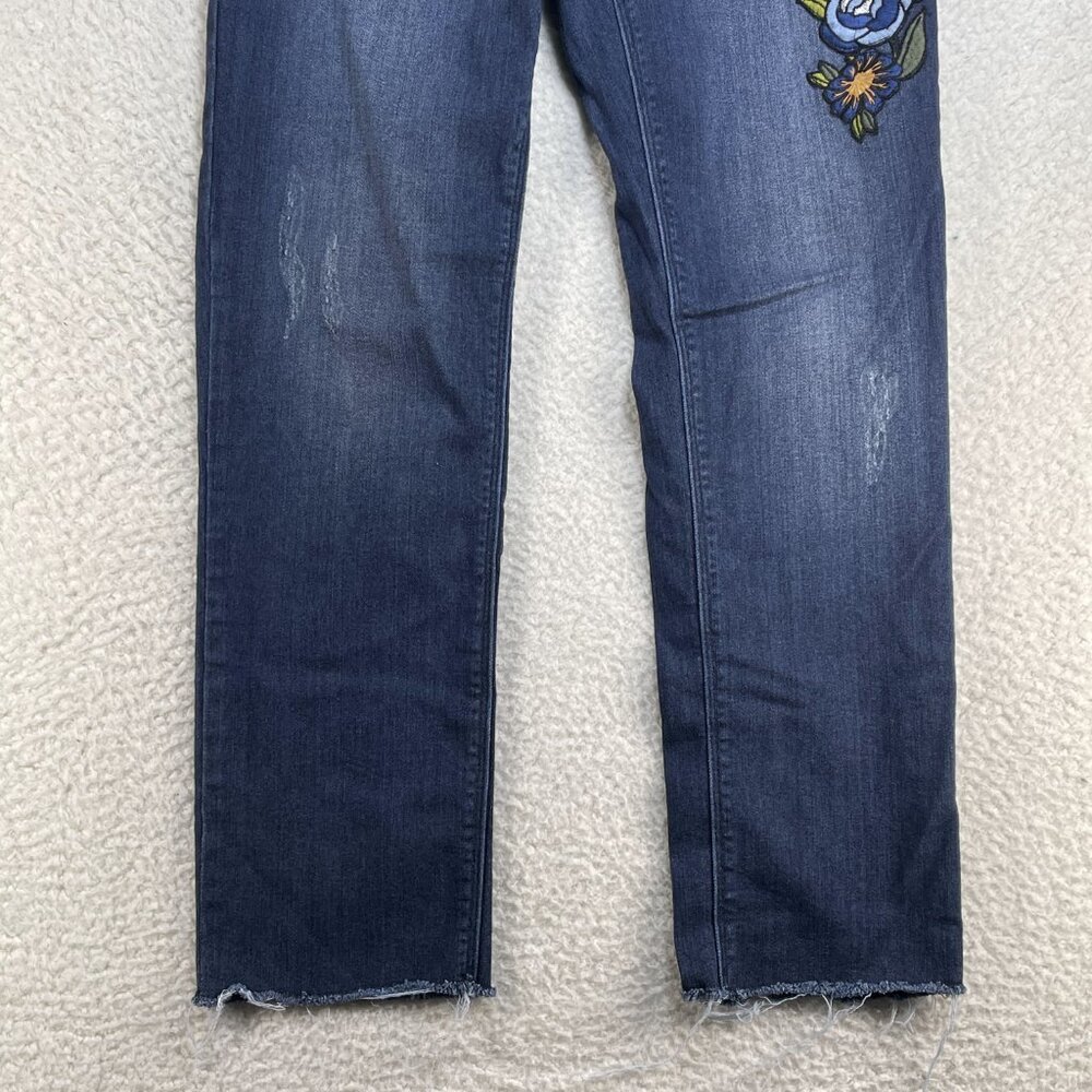 Democracy Jeans Womens 4 Blue Slim Straight Flood Leg Embroidered Low Rise 25x25 - Picture 3 of 13
